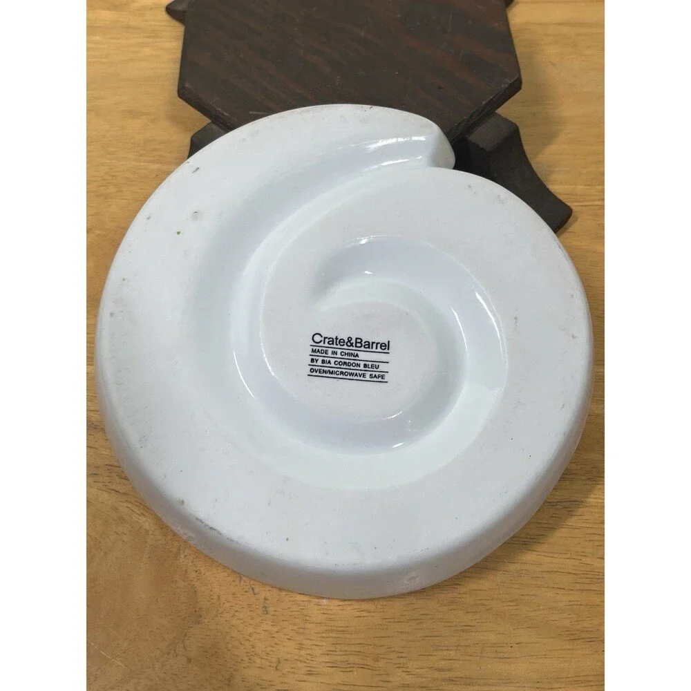 Crate & Barrel Porcelain White Swirl Appetizer Olive Dish by BIA Cordon Blue